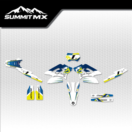 Husqvarna Inspired Storm Bee graphics kit full artwork layout by Summit MX