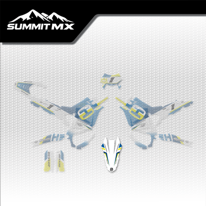 Husqvarna Inspired Ultra Bee Front Fender Decal shown in place on the full kit layout