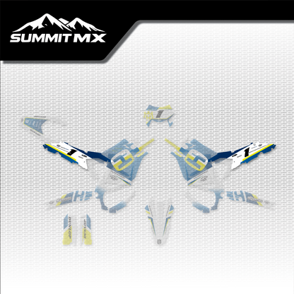 Husqvarna Inspired Ultra Bee Side Number Plate Decals shown in place on the full kit layout