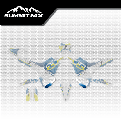Husqvarna Inspired Ultra Bee Skid Plate Decal shown in place on the full kit layout