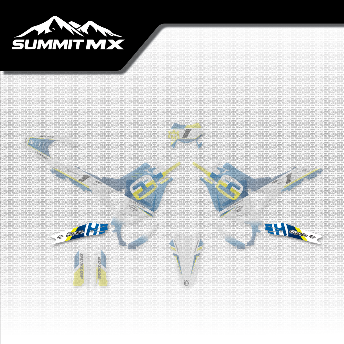 Husqvarna Inspired Ultra Bee Swing Arm Decal shown in place on the full kit layout