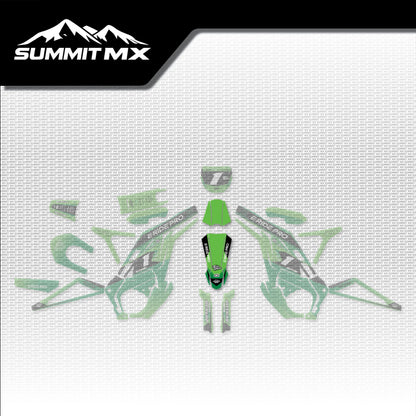 Kawasaki Inspired E-Ride Pro Front Fender Decal placement on the full kit