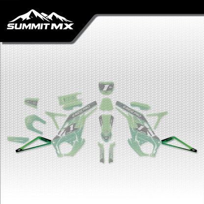 Kawasaki Inspired E-Ride Pro Swing Arm Decals placement on the full kit