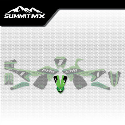 Kawasaki Inspired ETM RTR Front Fender Decal placement on the full kit