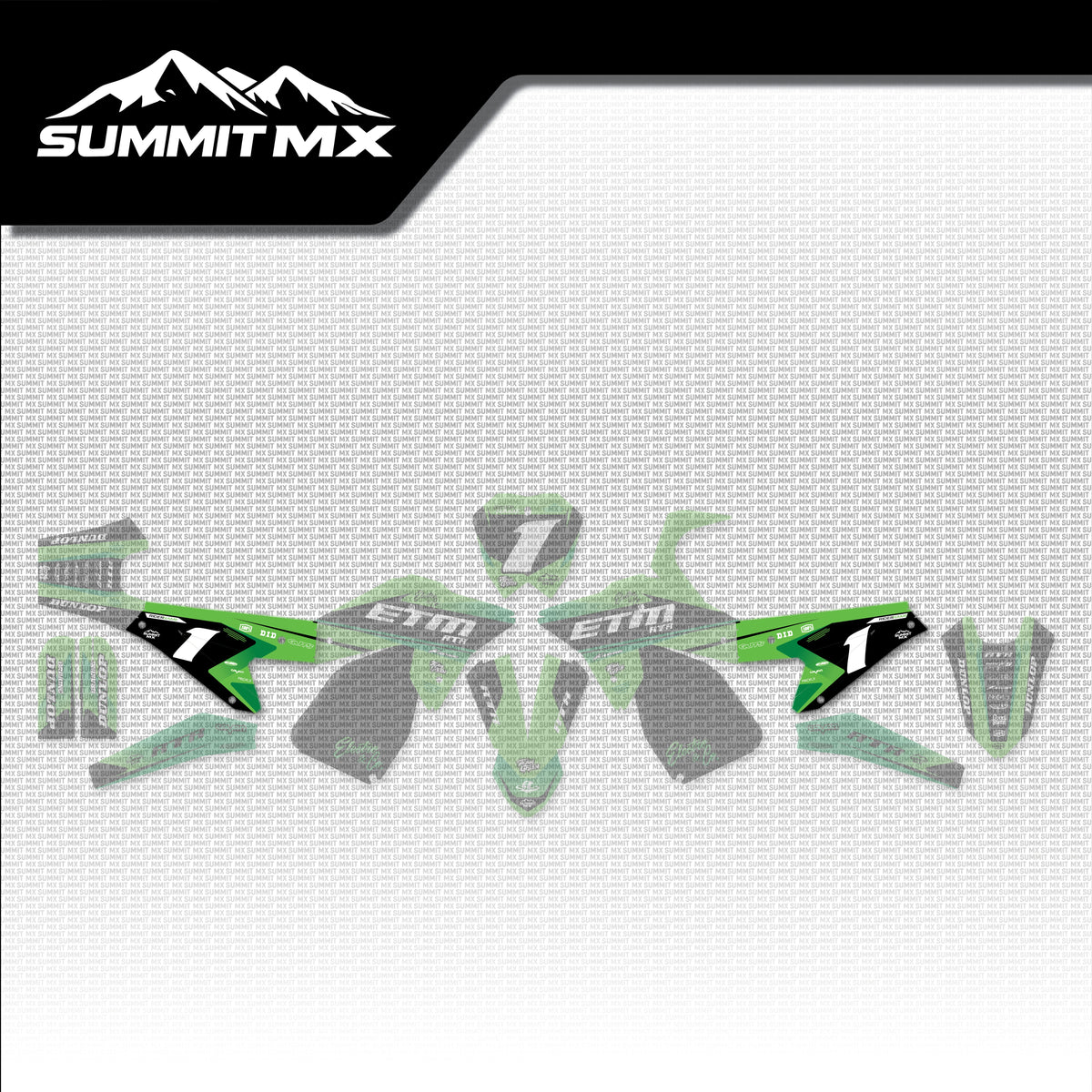 Kawasaki Inspired ETM RTR Side Number Plate Decals placement on the full kit