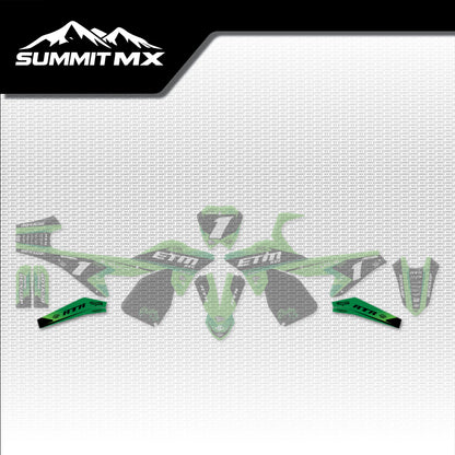 Kawasaki Inspired ETM RTR Swing Arm Decals placement on the full kit