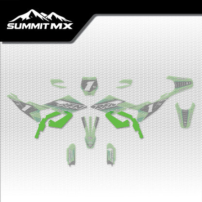 Kawasaki Inspired RFN Warrior Pro SX-E15 Frame Decals placement on the full kit