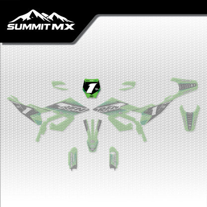 Kawasaki Inspired RFN Warrior Pro SX-E15 Number Plate Decal placement on the full kit