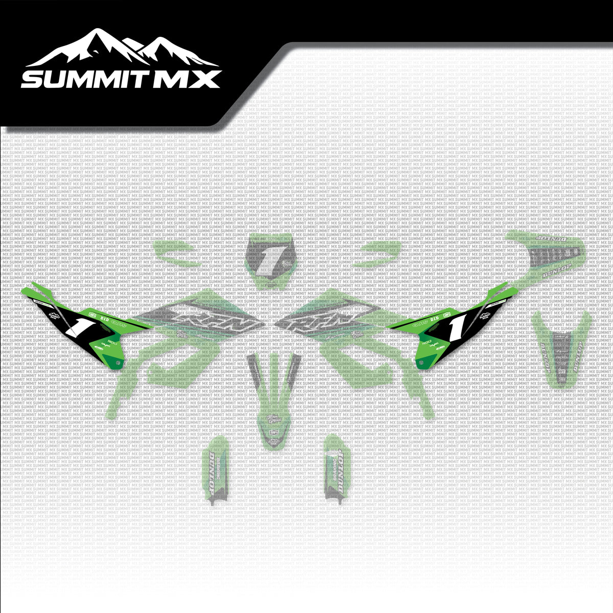 Kawasaki Inspired RFN Warrior Pro SX-E15 Side Number Plate Decals placement on the full kit