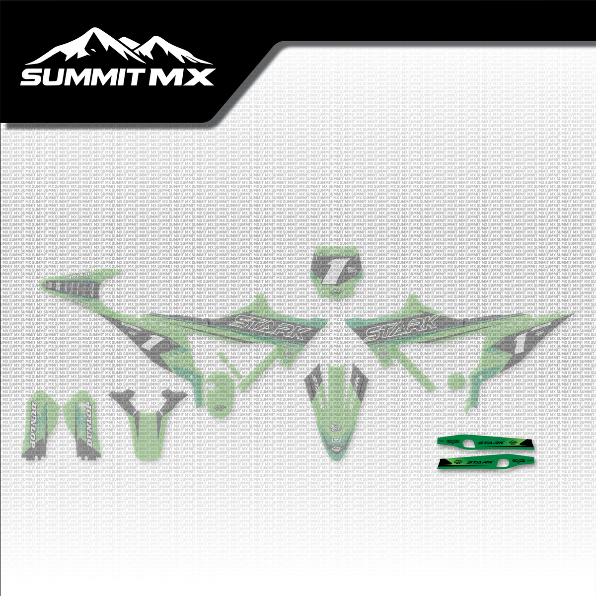 Kawasaki Inspired Stark Varg Swing Arm Decals placement on the full kit