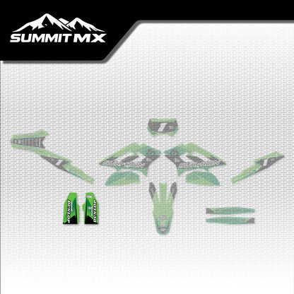 Kawasaki Inspired Storm Bee Fork Guard Decals placement on the full kit