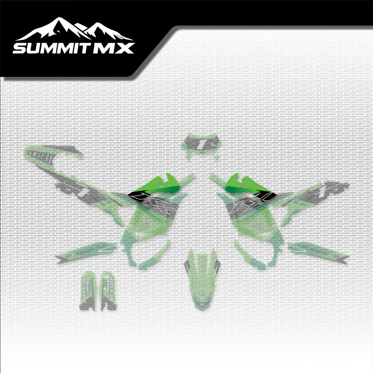 Kawasaki Inspired Ultra Bee Battery Shroud Decals shown in place on the full kit layout