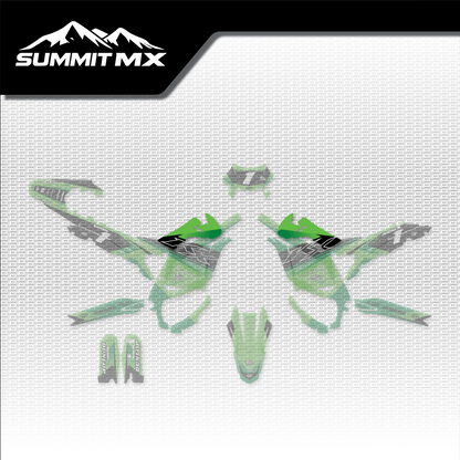 Kawasaki Inspired Ultra Bee Battery Shroud Decals shown in place on the full kit layout