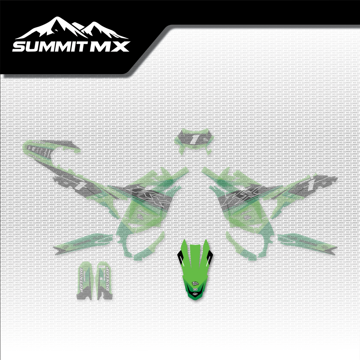 Kawasaki Inspired Ultra Bee Front Fender Decal shown in place on the full kit layout