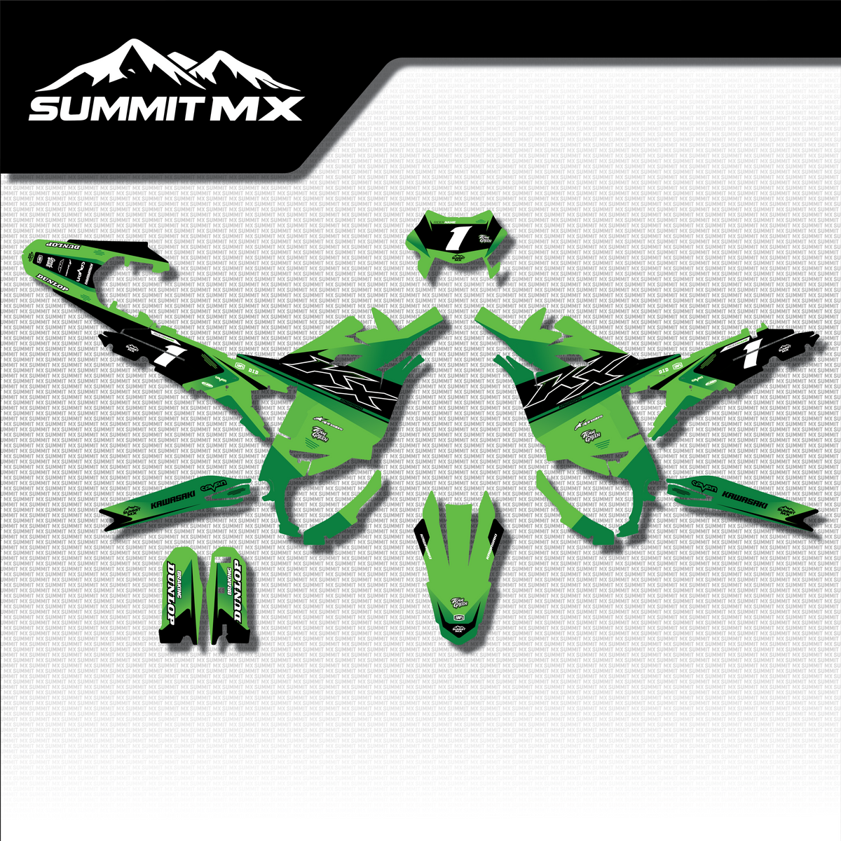 Kawasaki Inspired Ultra Bee graphics kit full artwork layout by Summit MX