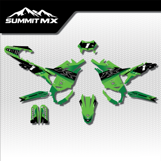 Kawasaki Inspired Ultra Bee graphics kit full artwork layout by Summit MX