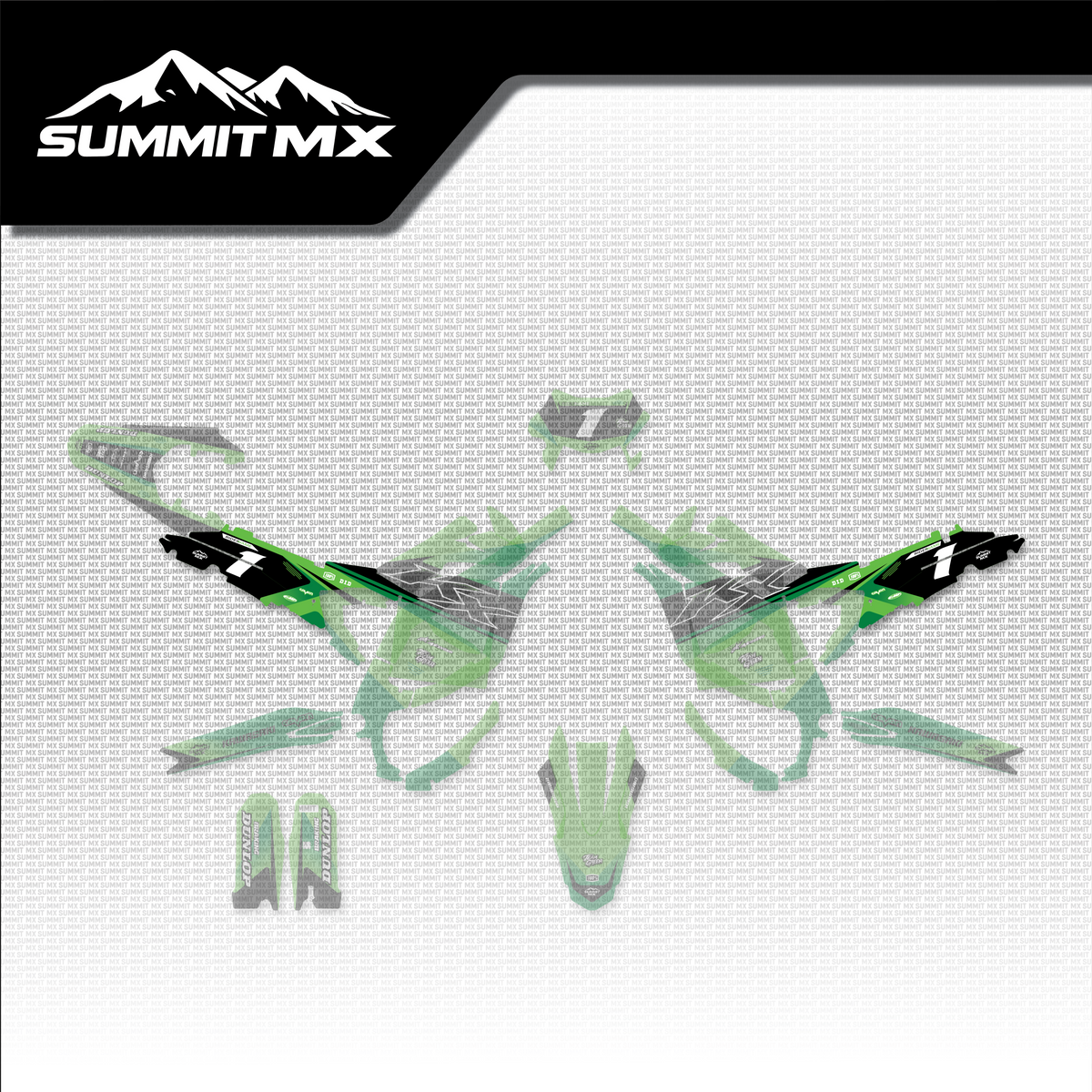 Kawasaki Inspired Ultra Bee Side Number Plate Decals shown in place on the full kit layout