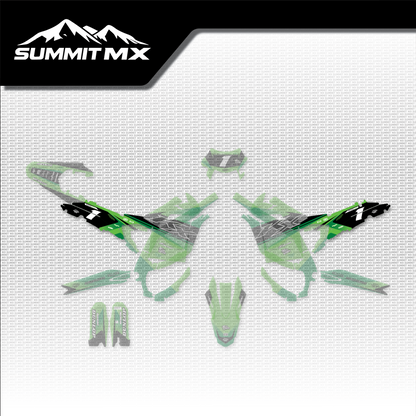 Kawasaki Inspired Ultra Bee Side Number Plate Decals shown in place on the full kit layout
