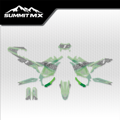 Kawasaki Inspired Ultra Bee Skid Plate Decal shown in place on the full kit layout