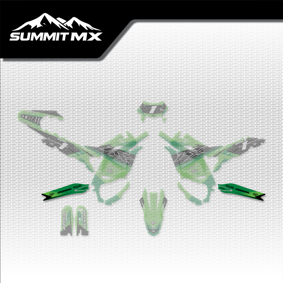 Kawasaki Inspired Ultra Bee Swing Arm Decal shown in place on the full kit layout