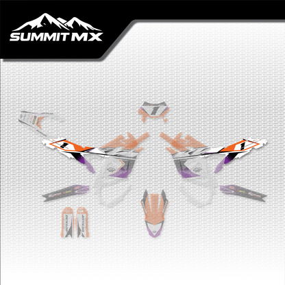 KTM Inspired Ultra Bee Side Number Plate Decals shown in place on the full kit layout