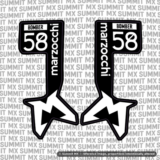 Marzocchi Bomber fork tube decal in white colorway — Summit MX