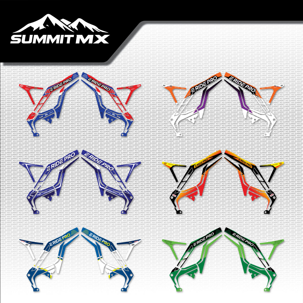 Moto Inspired E-Ride Pro Frame Decals in all six designs