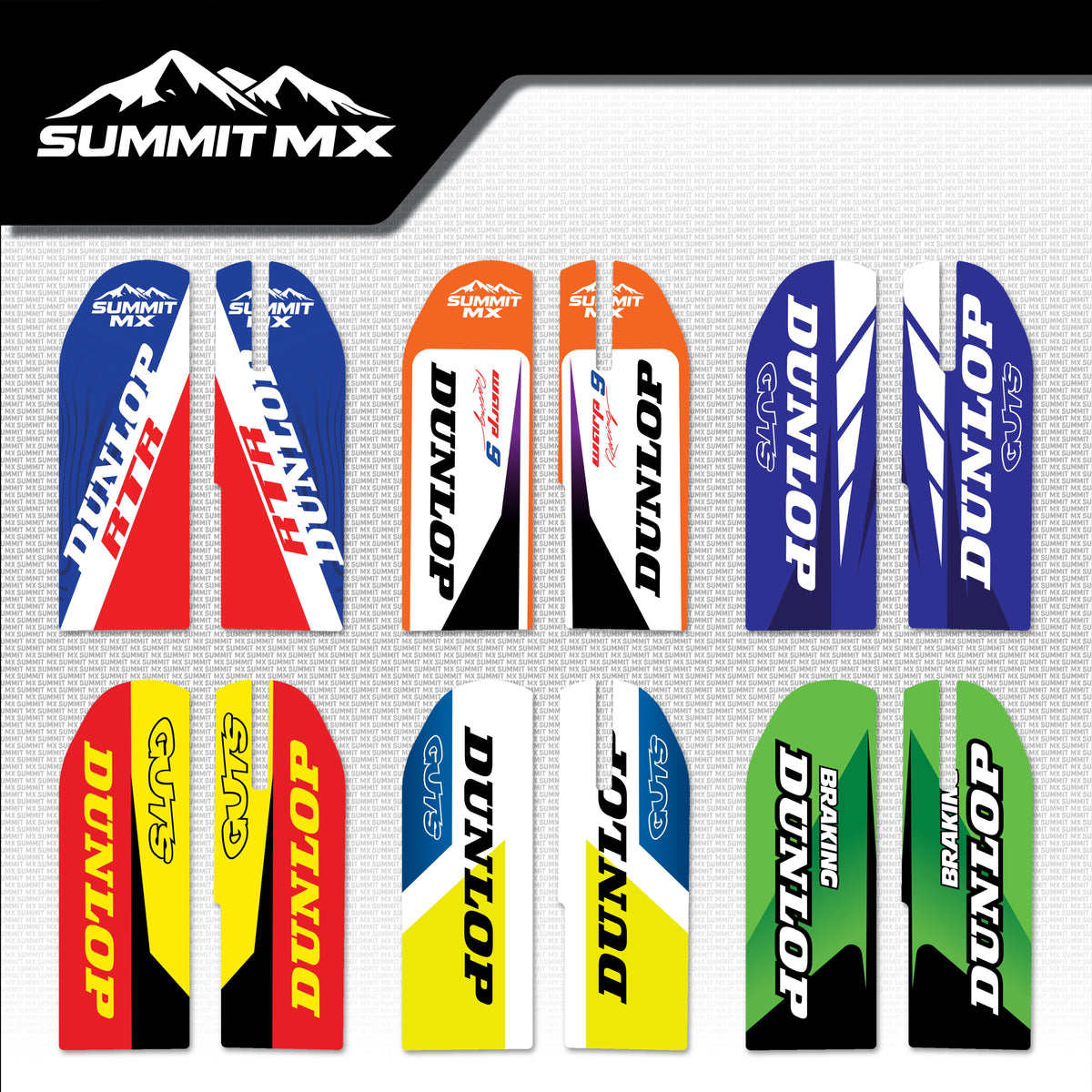 Moto Inspired ETM RTR Fork Guard Decals in all six designs