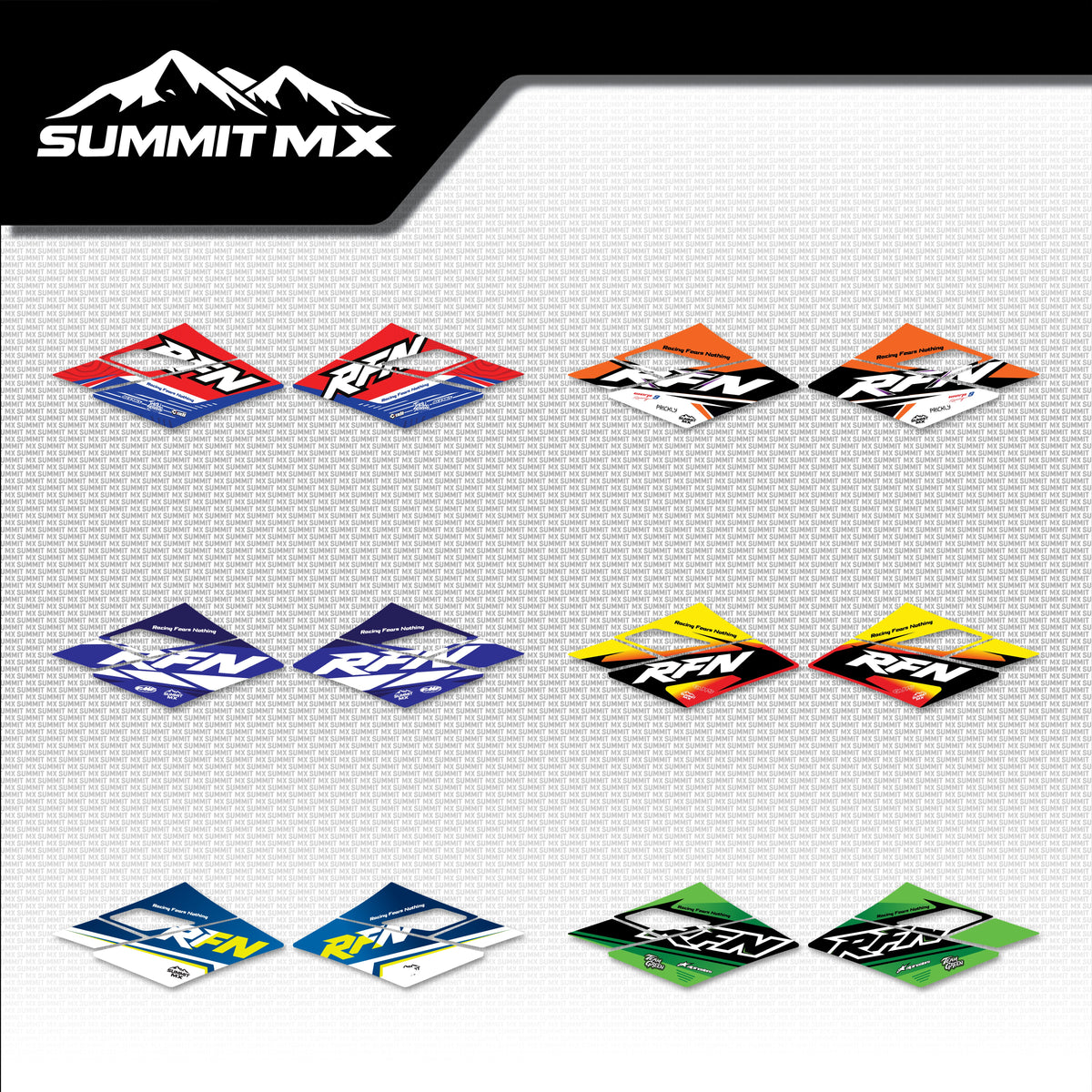 Moto Inspired RFN Warrior Pro SX-E15 Front Shroud Decals in all six designs
