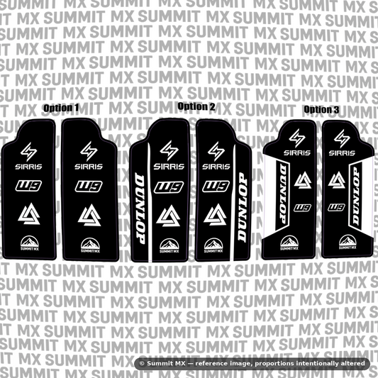 Sirris fork guard decal design options layout — Summit MX