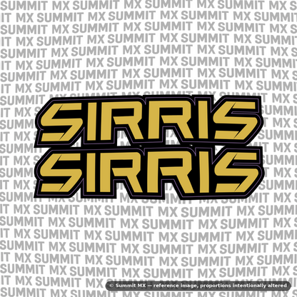 Sirris fork tube decal in gold outlined colorway — Summit MX