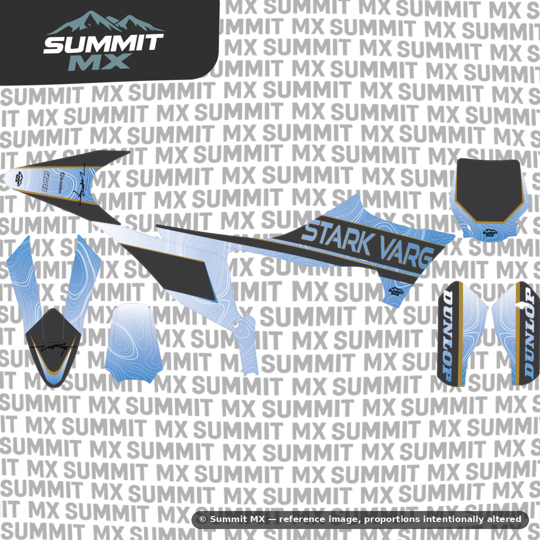 Stark Varg MX graphics kit topographical design on dark branded background — Summit MX