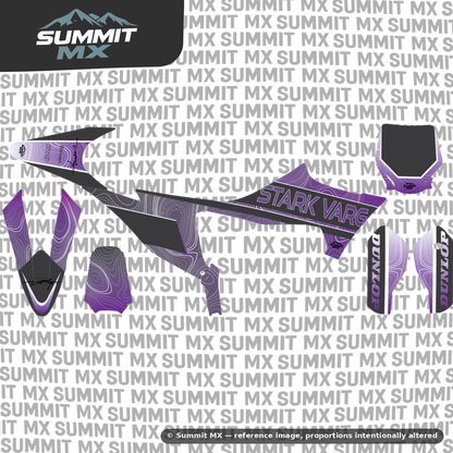 Stark Varg MX graphics kit topographical purple design on dark branded background — Summit MX