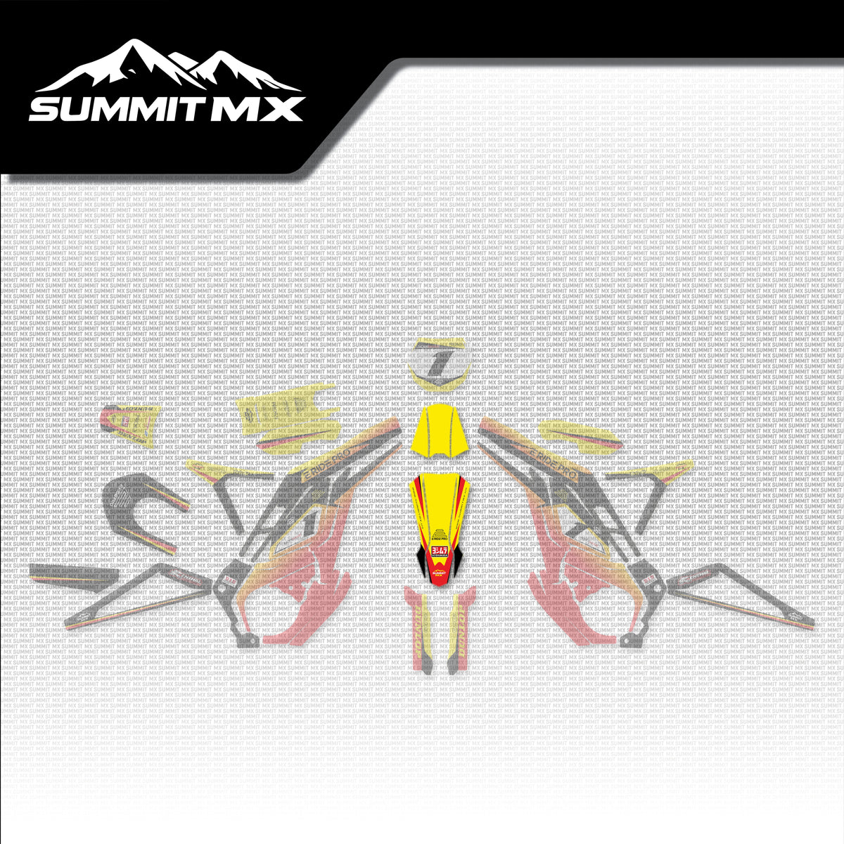 Suzuki Inspired E-Ride Pro Front Fender Decal placement on the full kit