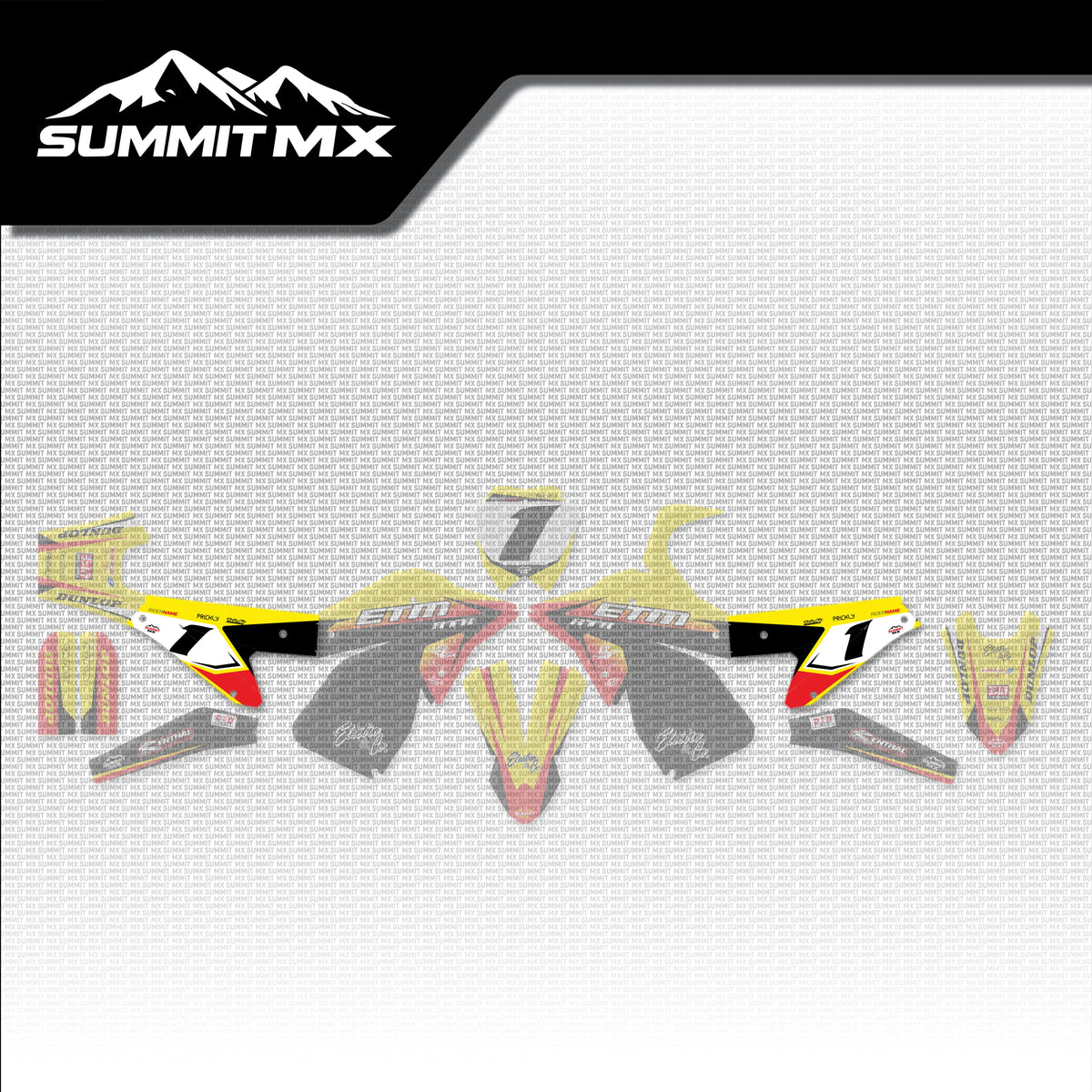 Suzuki Inspired ETM RTR Side Number Plate Decals placement on the full kit