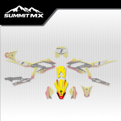 Suzuki Inspired Hyper Bee Front Fender Decal placement on the full kit