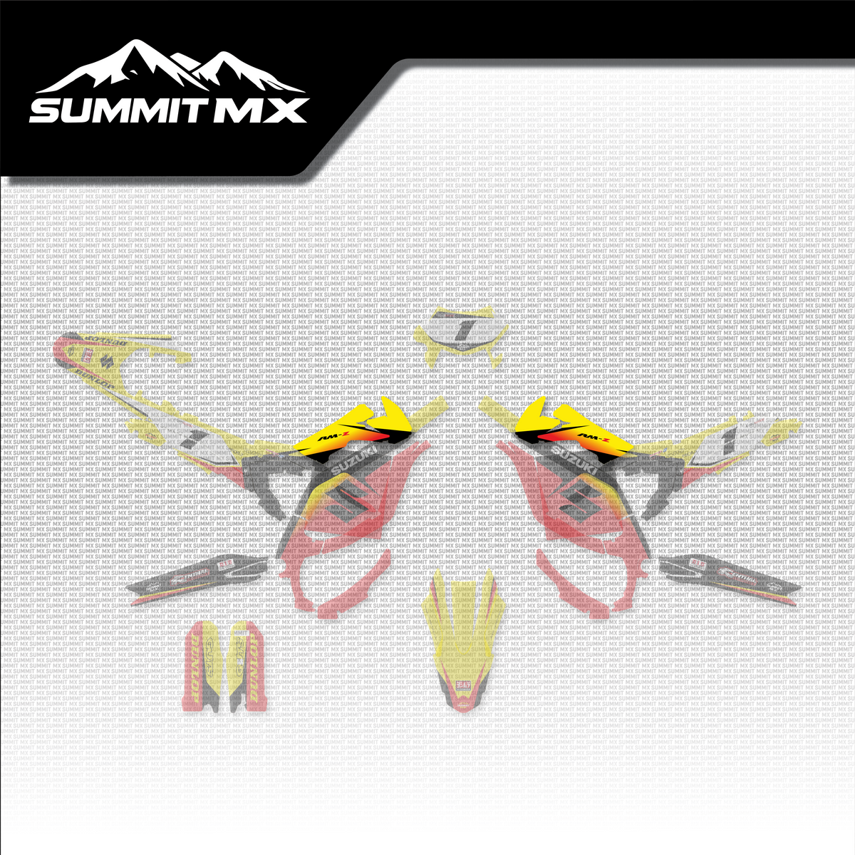 Suzuki Inspired Ultra Bee Battery Shroud Decals shown in place on the full kit layout