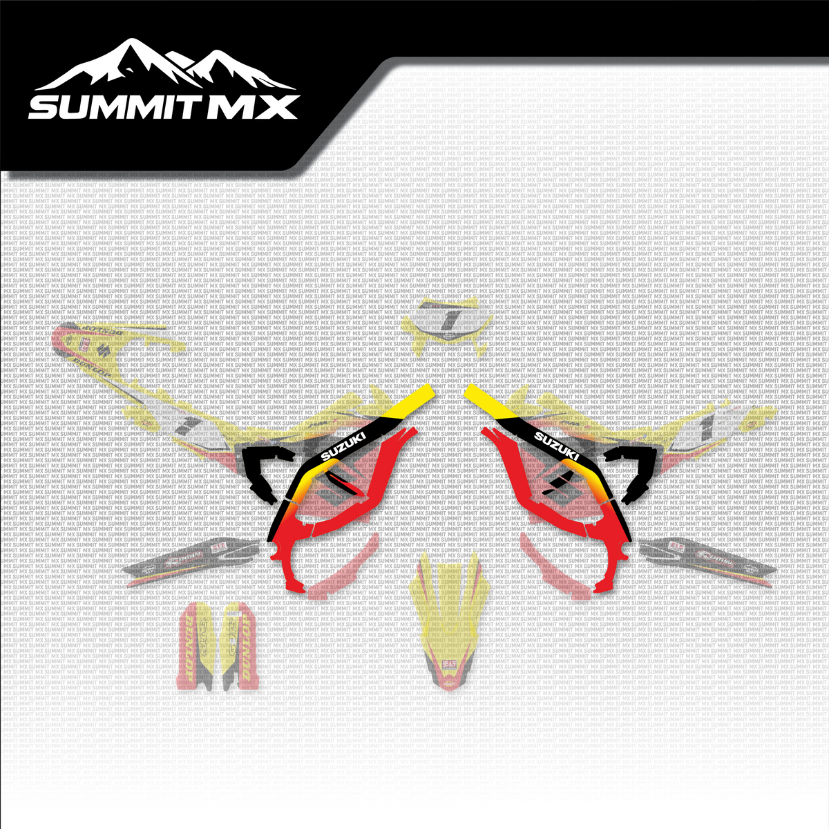 Suzuki Inspired Ultra Bee Frame Decals shown in place on the full kit layout