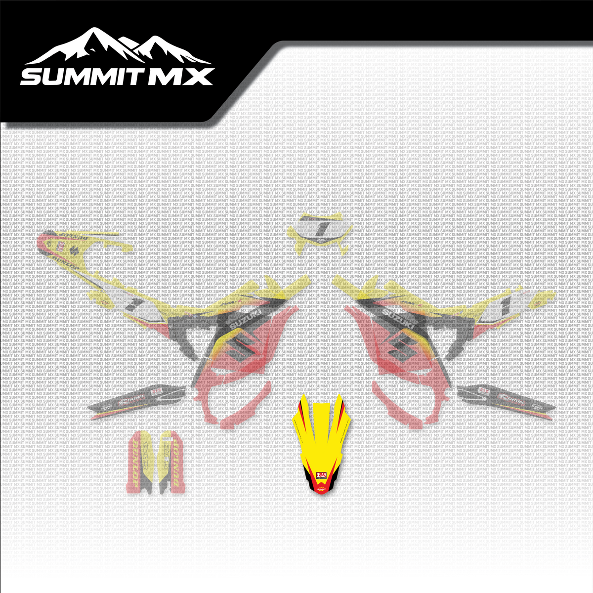 Suzuki Inspired Ultra Bee Front Fender Decal shown in place on the full kit layout