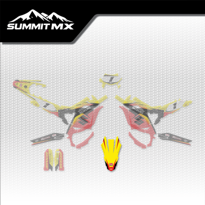 Suzuki Inspired Ultra Bee Front Fender Decal shown in place on the full kit layout
