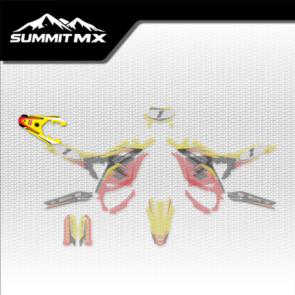 Suzuki Inspired Ultra Bee Rear Fender Decal shown in place on the full kit layout