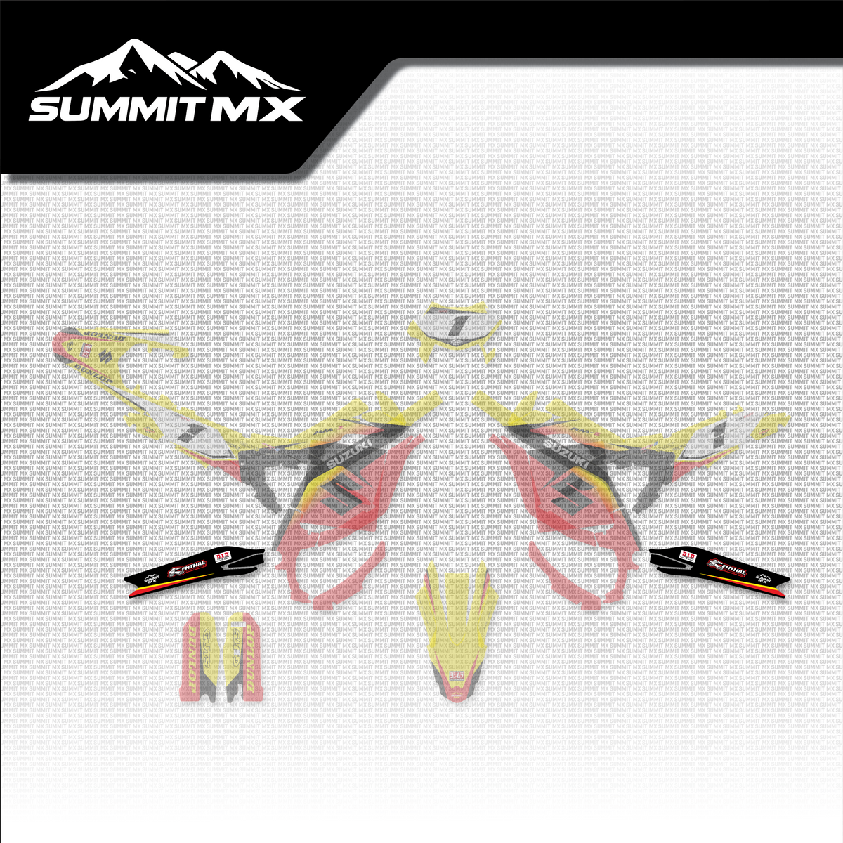 Suzuki Inspired Ultra Bee Swing Arm Decal shown in place on the full kit layout