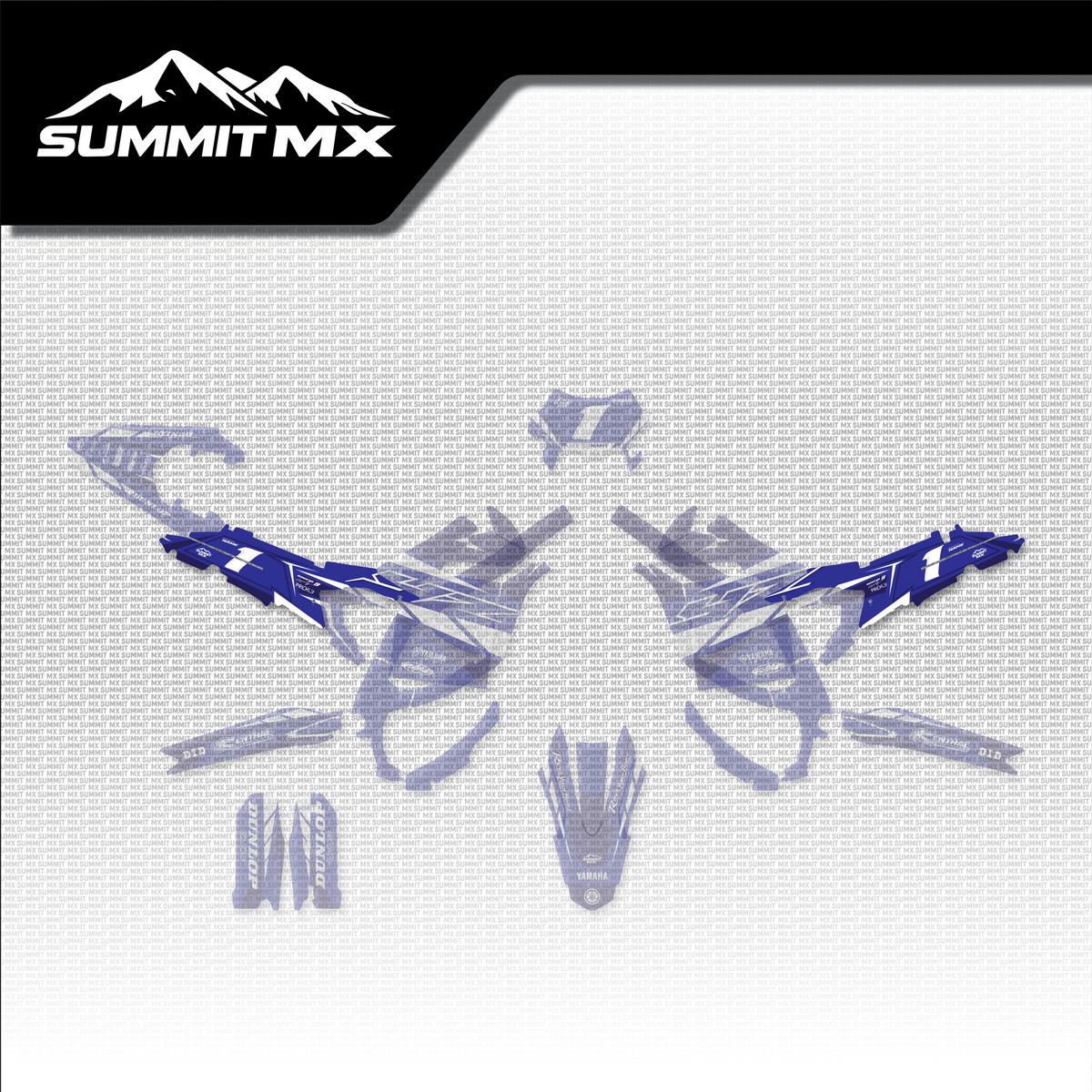 Yamaha Inspired Ultra Bee Side Number Plate Decals shown in place on the full kit layout